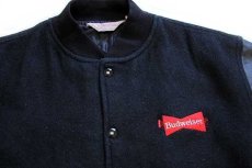 画像3: 80s USA製 Budweiserバドワイザー LATIN FUSION刺繍&パッチ付き キルティングライナー メルトン ウール 袖革スタジャン 黒 M (3)