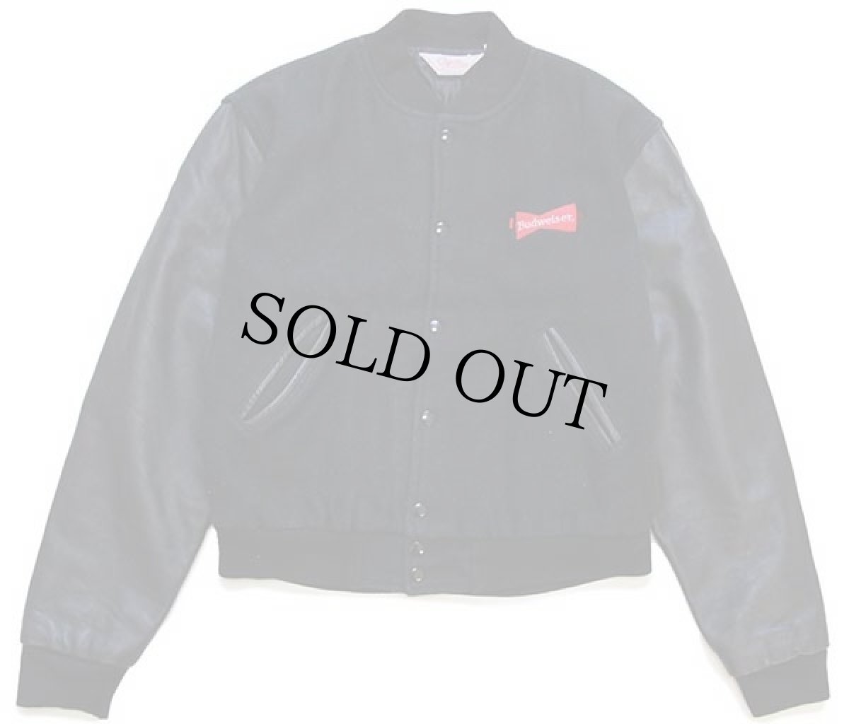 画像2: 80s USA製 Budweiserバドワイザー LATIN FUSION刺繍&パッチ付き キルティングライナー メルトン ウール 袖革スタジャン 黒 M (2)