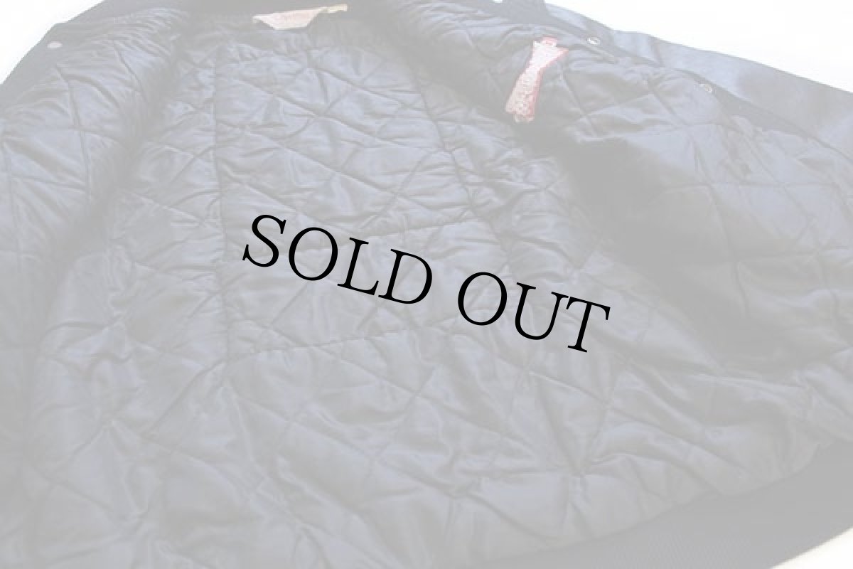 画像7: 80s USA製 Budweiserバドワイザー LATIN FUSION刺繍&パッチ付き キルティングライナー メルトン ウール 袖革スタジャン 黒 M (7)