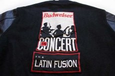 画像4: 80s USA製 Budweiserバドワイザー LATIN FUSION刺繍&パッチ付き キルティングライナー メルトン ウール 袖革スタジャン 黒 M (4)