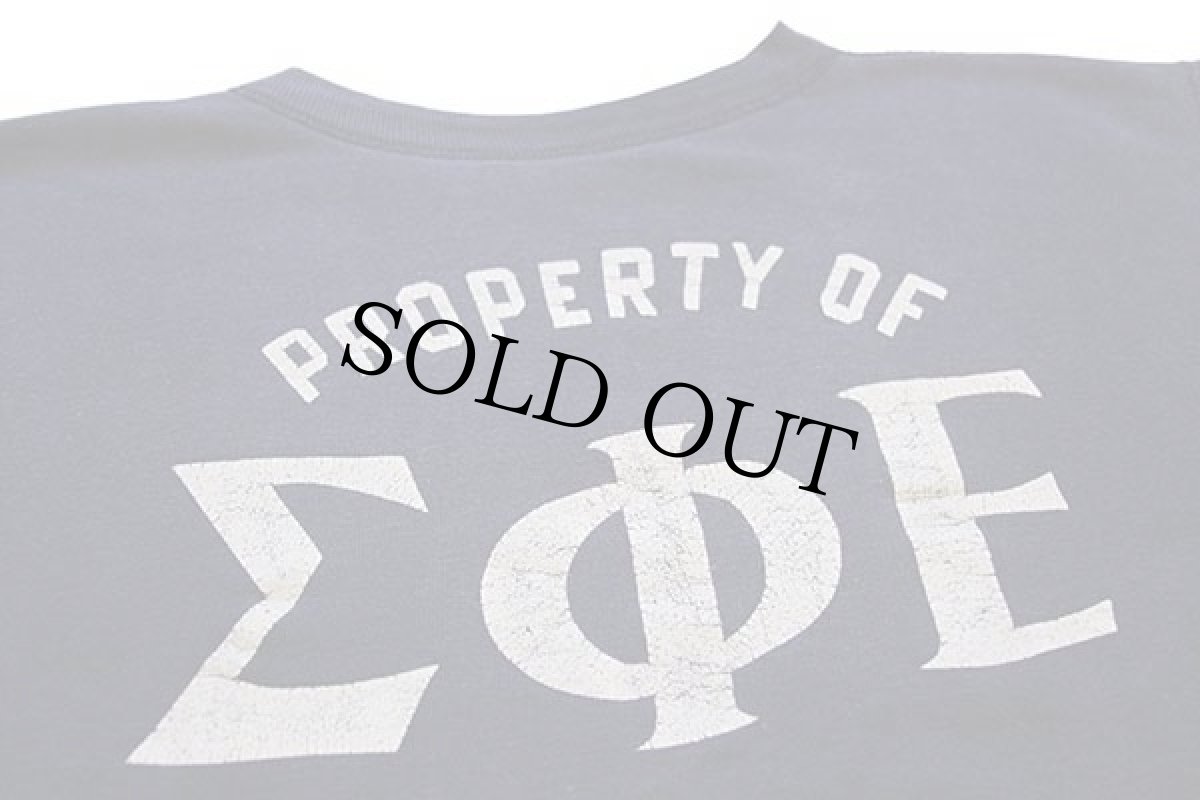 画像3: 50s UNKNOWN フラタニティ ひび割れプリント リブ長 コットン スウェット ナス紺 フェード (3)