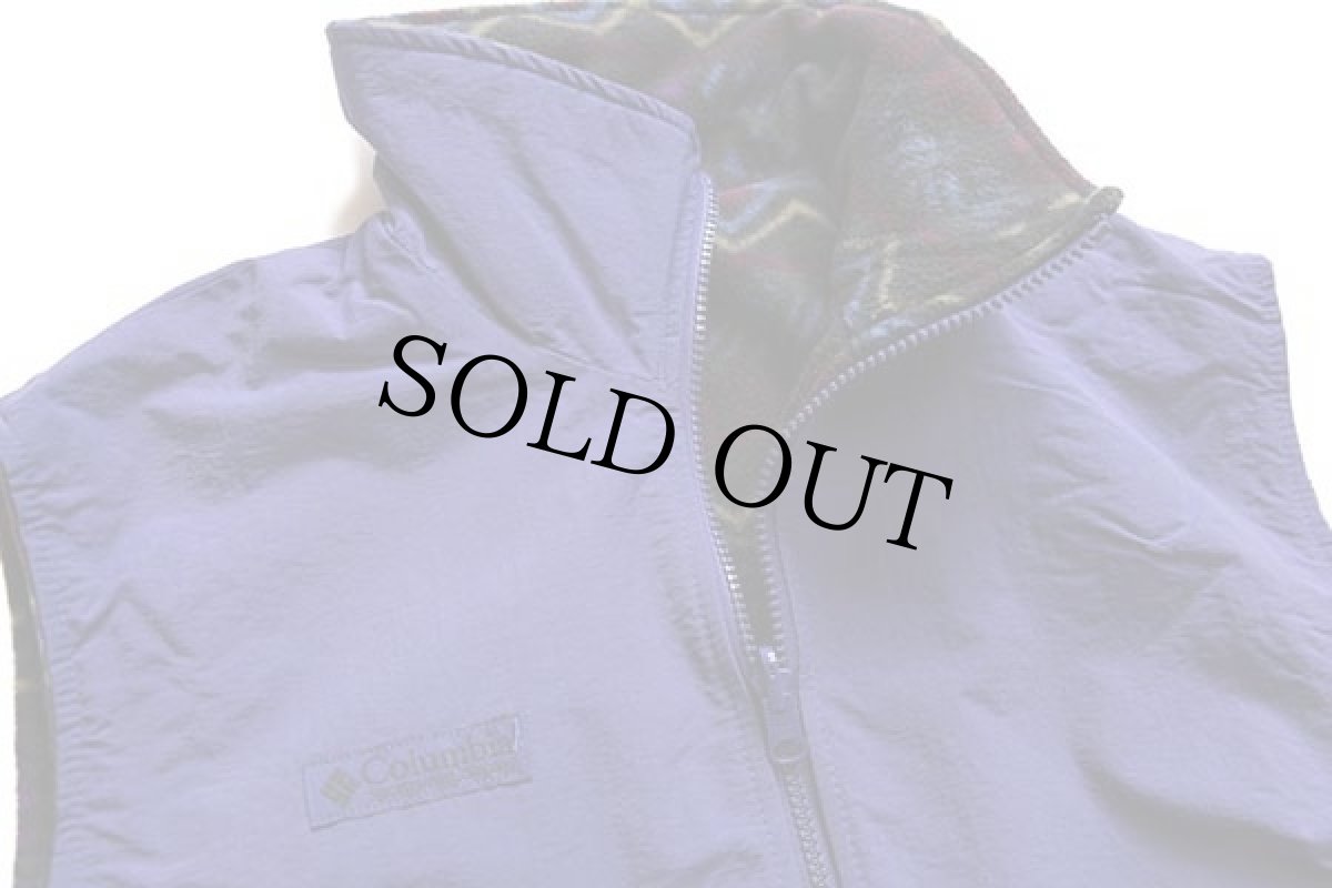 画像6: 90s Columbiaコロンビア リバーシブル 総柄 フリース×ナイロン ベスト 青紫 S (6)