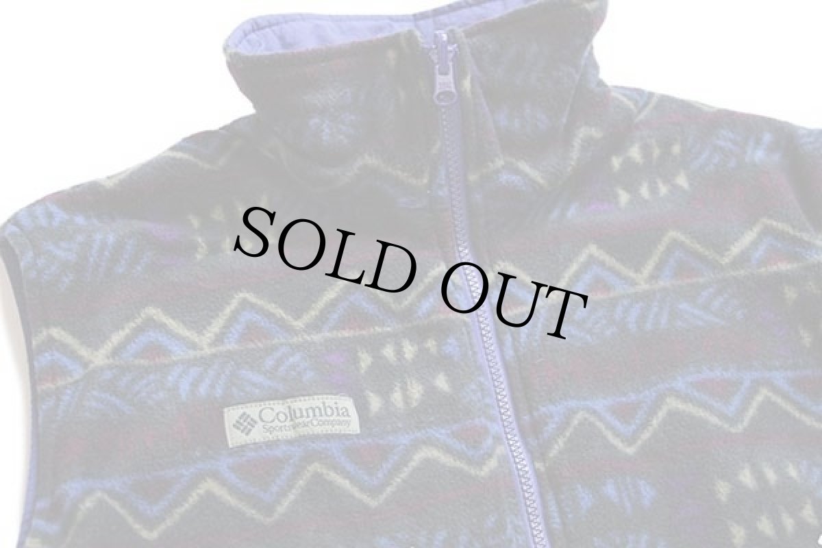 画像3: 90s Columbiaコロンビア リバーシブル 総柄 フリース×ナイロン ベスト 青紫 S (3)