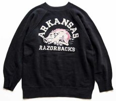 画像1: 60s ARKANSAS RAZORBACKS イノシシ カラーフロッキープリント コットン スウェット 黒 (1)