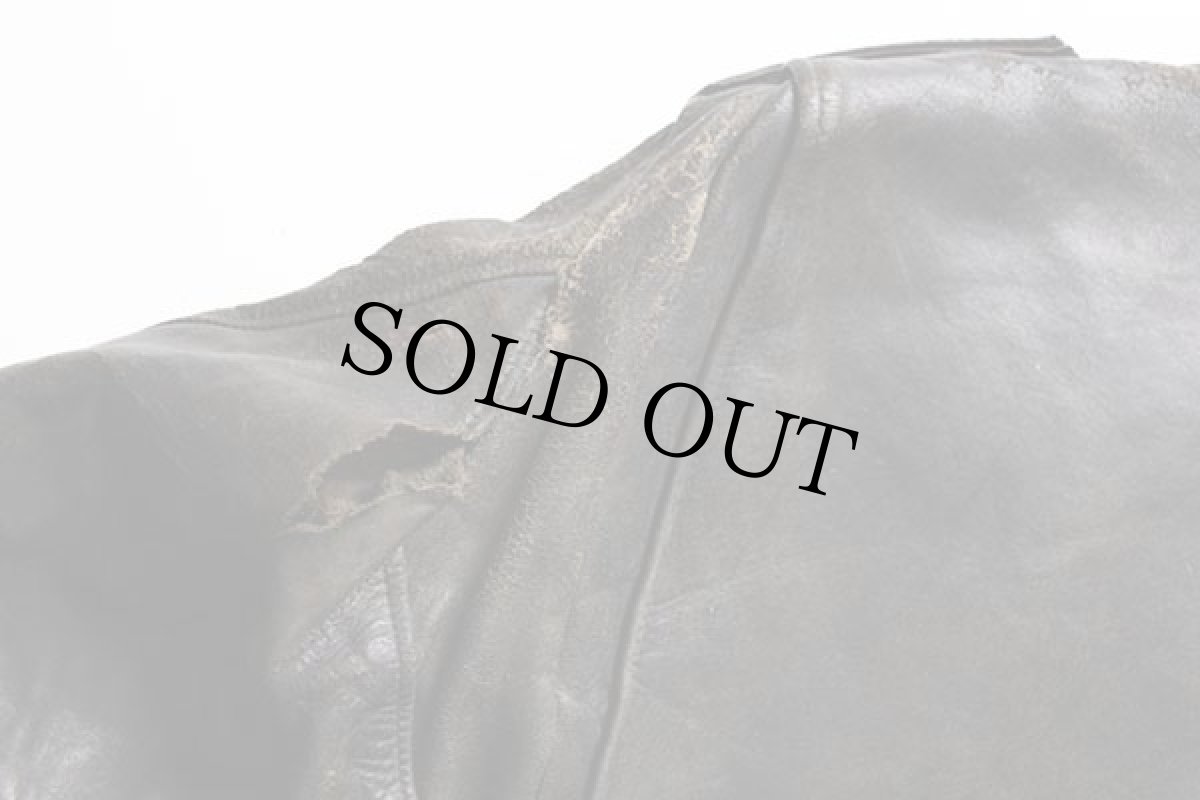 画像10: 50s UNKNOWN キルティングライナー ダブルライダース レザージャケット ボロ 黒 (10)