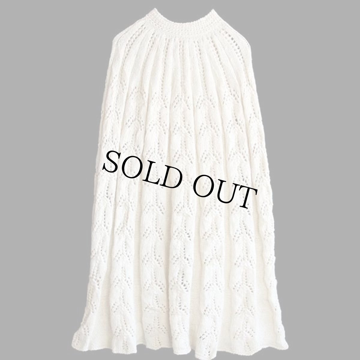 画像2: ビンテージ スタンドカラー カギ編み ウール×アクリル ハンドニット ポンチョ ナチュラル (2)