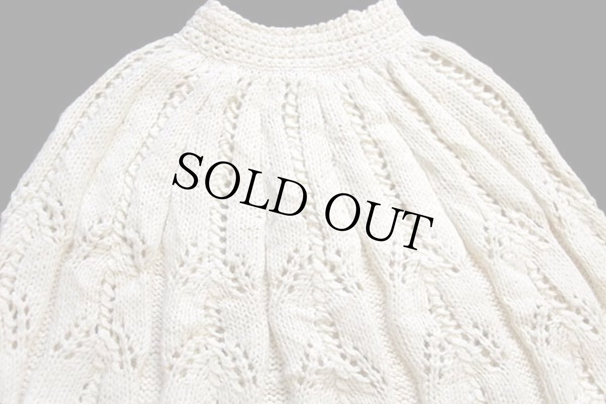 画像4: ビンテージ スタンドカラー カギ編み ウール×アクリル ハンドニット ポンチョ ナチュラル (4)