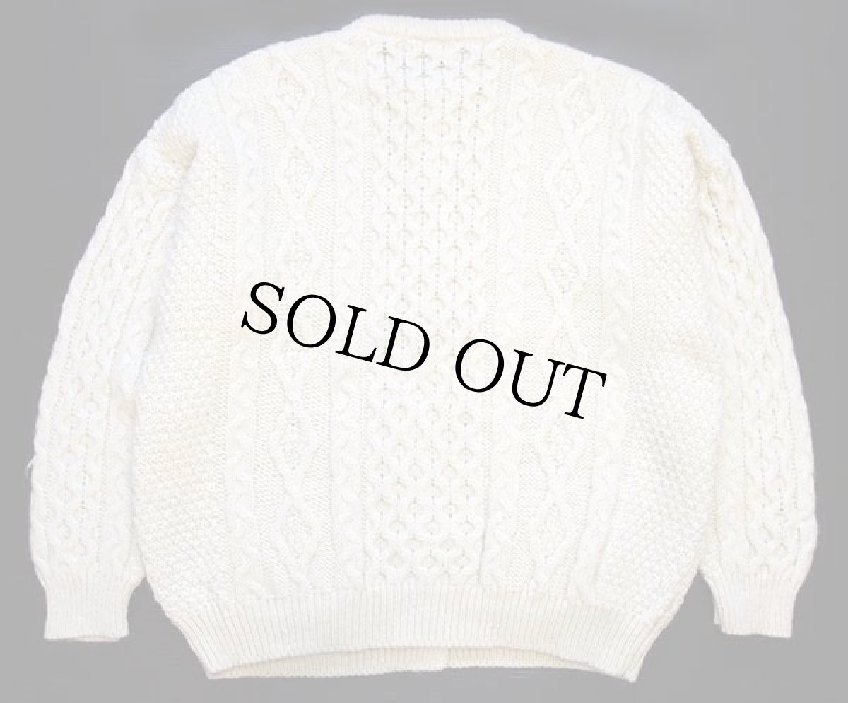 画像2: TIVOLI aran ケーブル編み ウールニット カーディガン ナチュラル L★フィッシャーマン (2)