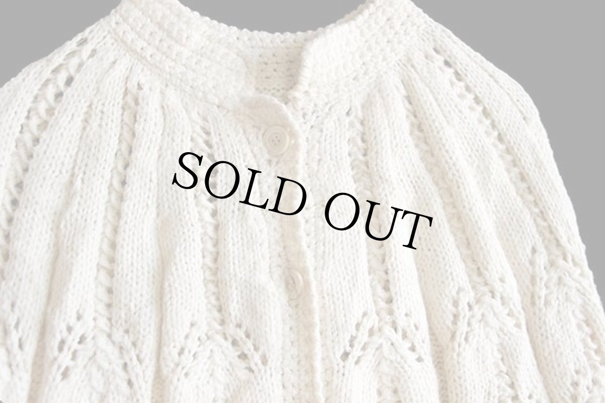 画像3: ビンテージ スタンドカラー カギ編み ウール×アクリル ハンドニット ポンチョ ナチュラル (3)