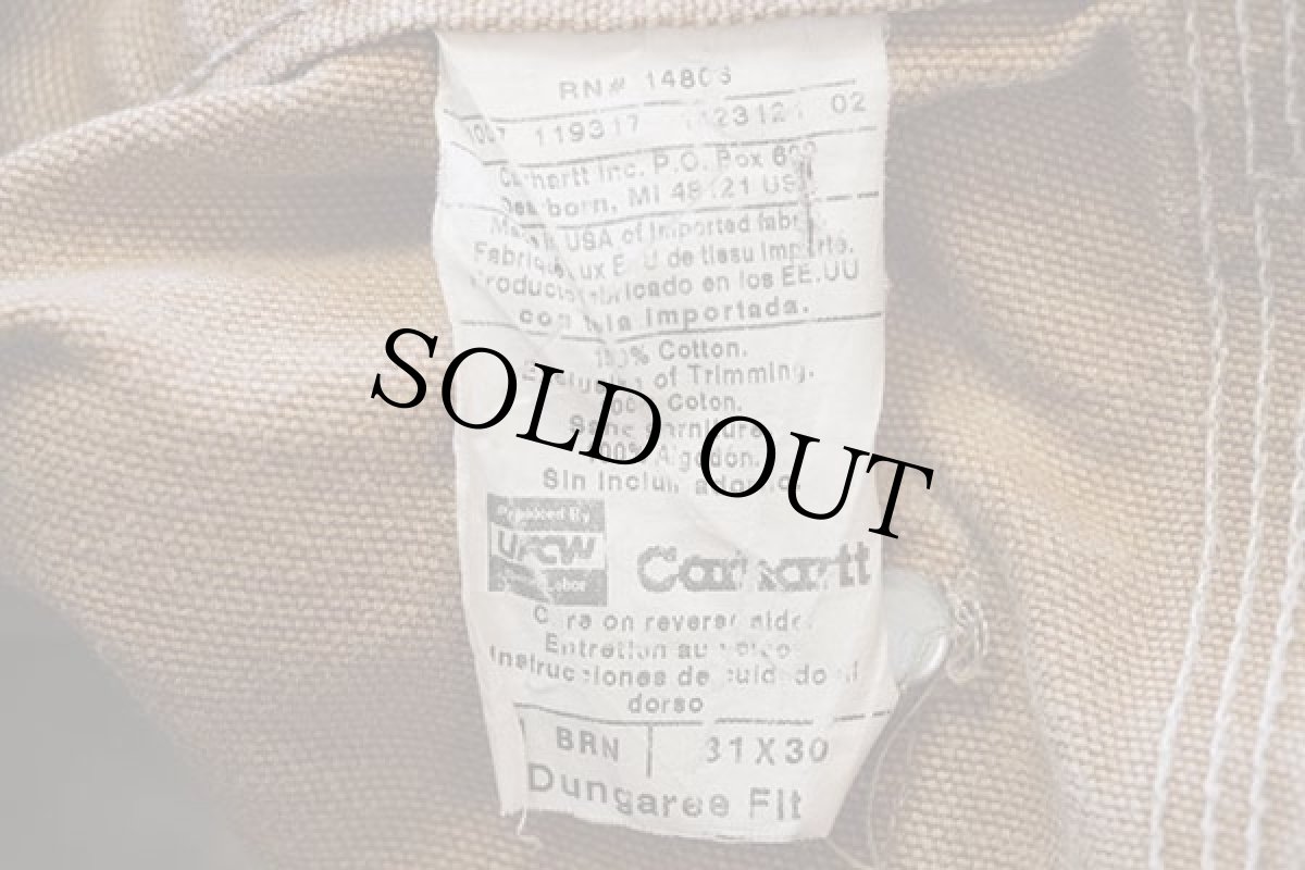 画像5: 00s USA製 carharttカーハート ダブルニー ダック地 ペインターパンツ ペンキ飛び 茶 w31 L30 (5)