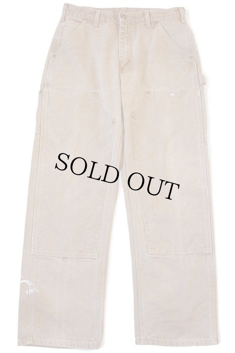 画像2: 00s USA製 carharttカーハート ダブルニー ダック地 ペインターパンツ ペンキ飛び 茶 w31 L30 (2)