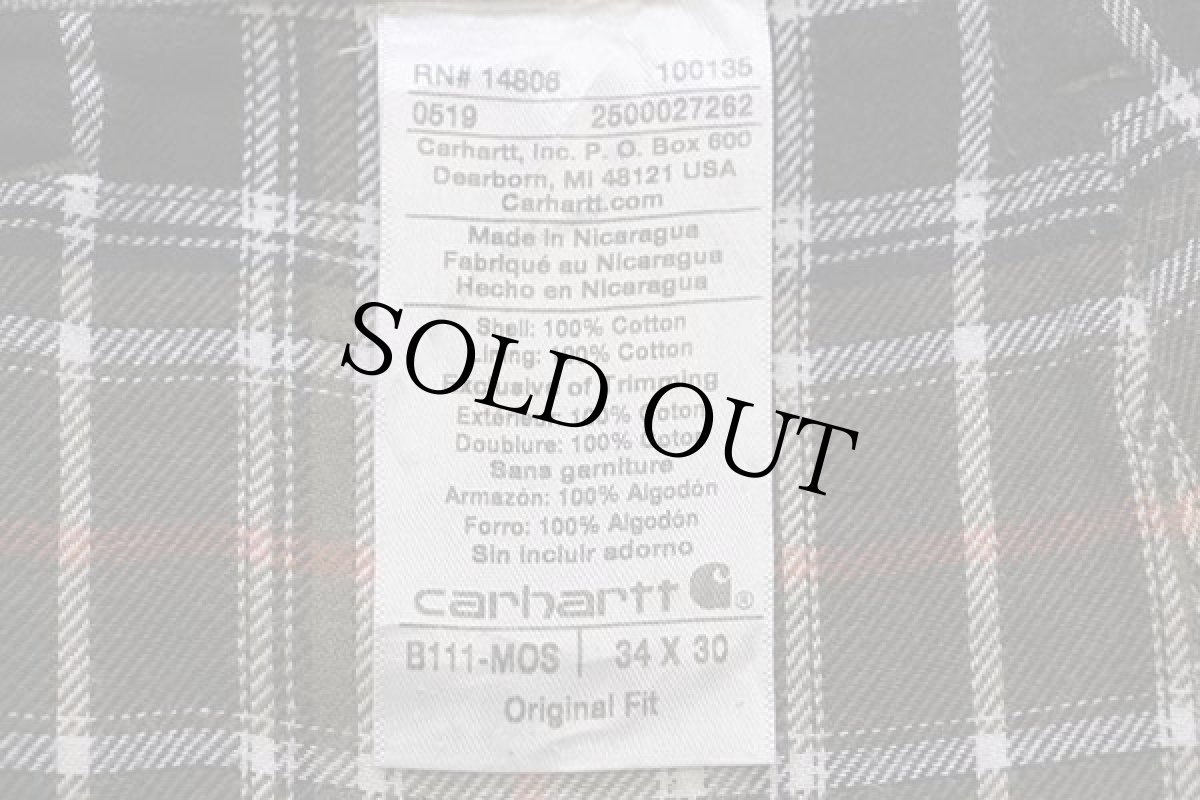 画像6: carharttカーハート チェック ネルライナー ダック地 ペインターパンツ ペンキ飛び モスグリーン w34 L30 (6)