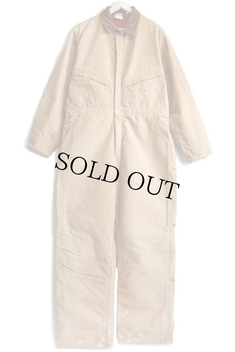 画像2: 90s carharttカーハート キルティングライナー ダック地 オールインワン 茶★つなぎ (2)