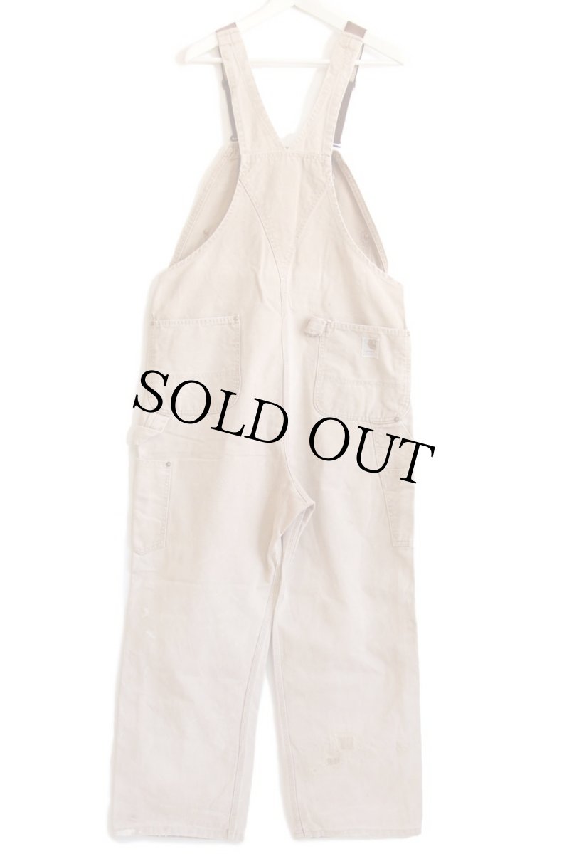 画像3: 70s USA製 carharttカーハート ペンキ飛び 山ポケ ダック地 ダブルニー オーバーオール ボロ 茶 フェード (3)