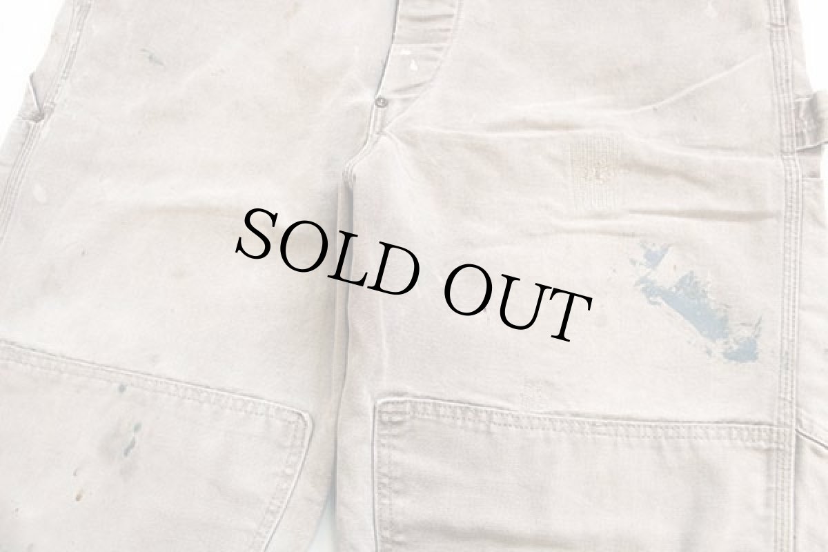 画像8: 70s USA製 carharttカーハート ペンキ飛び 山ポケ ダック地 ダブルニー オーバーオール ボロ 茶 フェード (8)