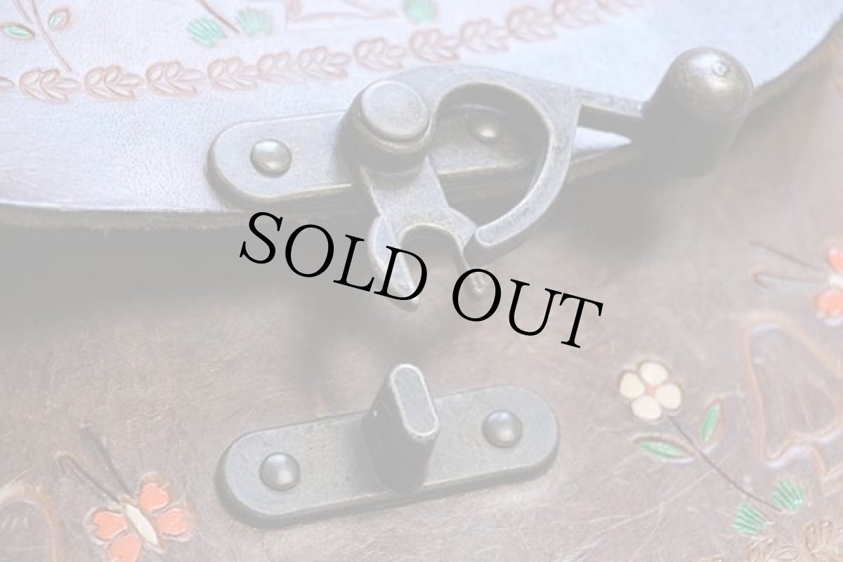 画像6: 70s キノコ 花柄 カービング ペイント レザー ショルダーバッグ 茶 (6)