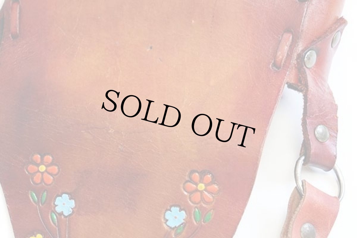 画像8: メキシコ製 花柄 カービング ペイント レザー ショルダーバッグ 茶 (8)