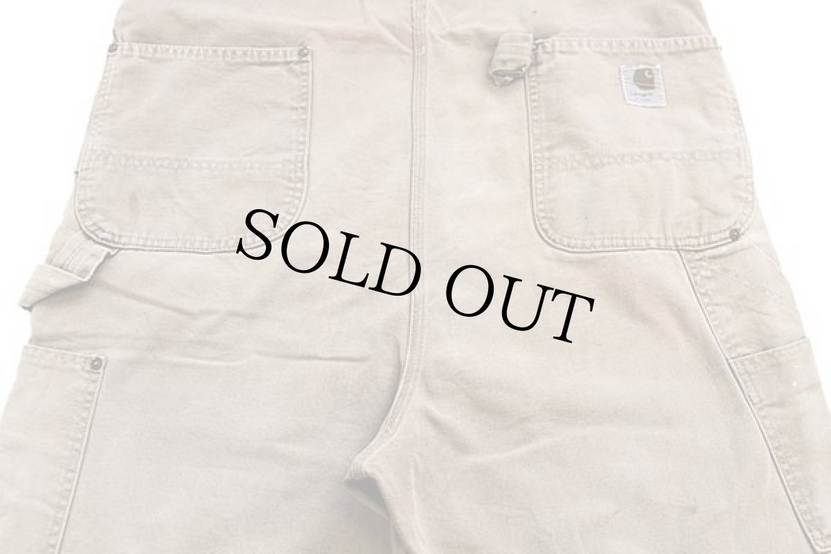 画像7: 70s USA製 carharttカーハート ペンキ飛び 山ポケ ダック地 ダブルニー オーバーオール ボロ 茶 フェード (7)