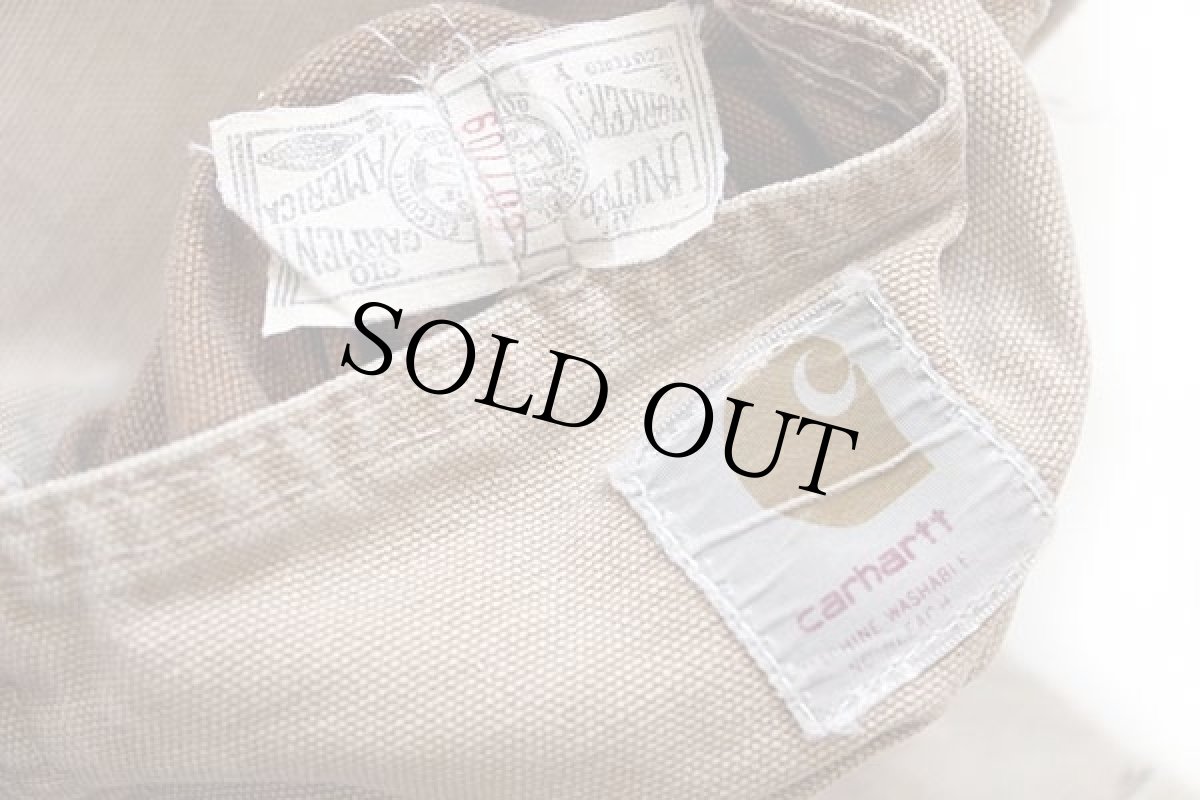 画像4: 70s USA製 carharttカーハート ペンキ飛び 山ポケ ダック地 ダブルニー オーバーオール ボロ 茶 フェード (4)