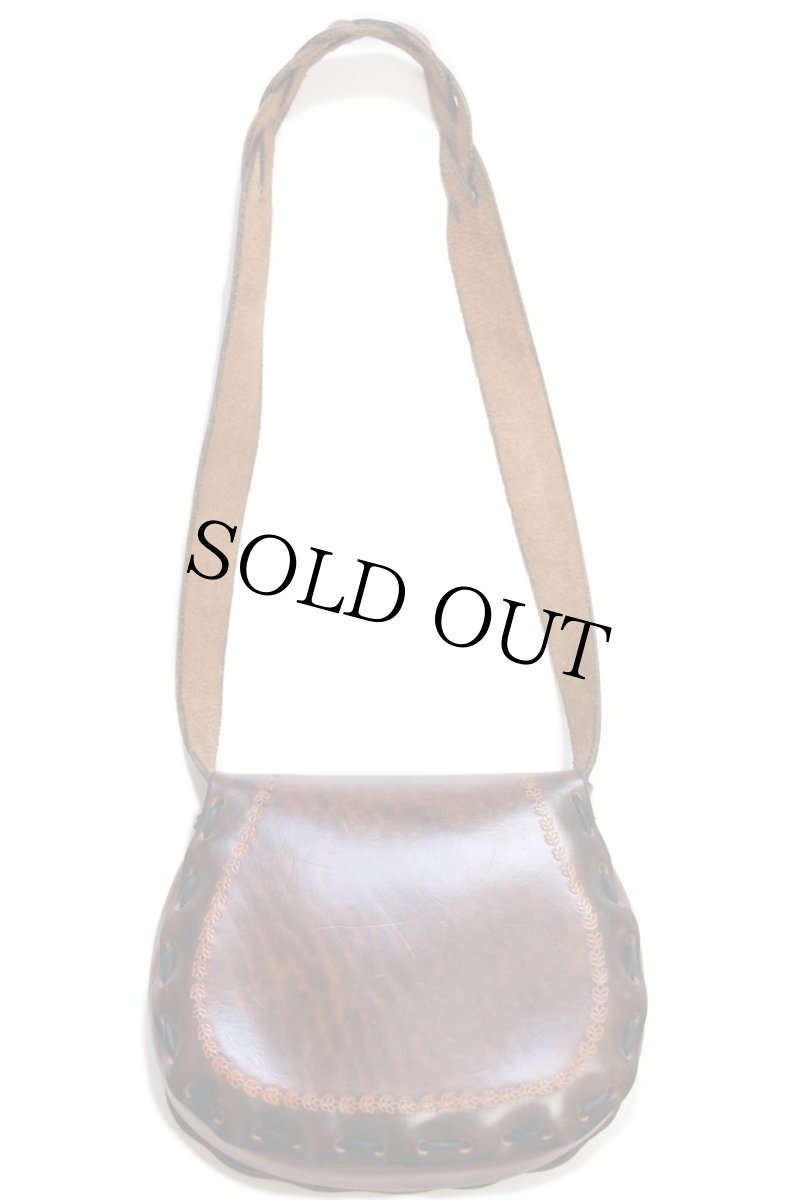 画像3: 70s キノコ 花柄 カービング ペイント レザー ショルダーバッグ 茶 (3)