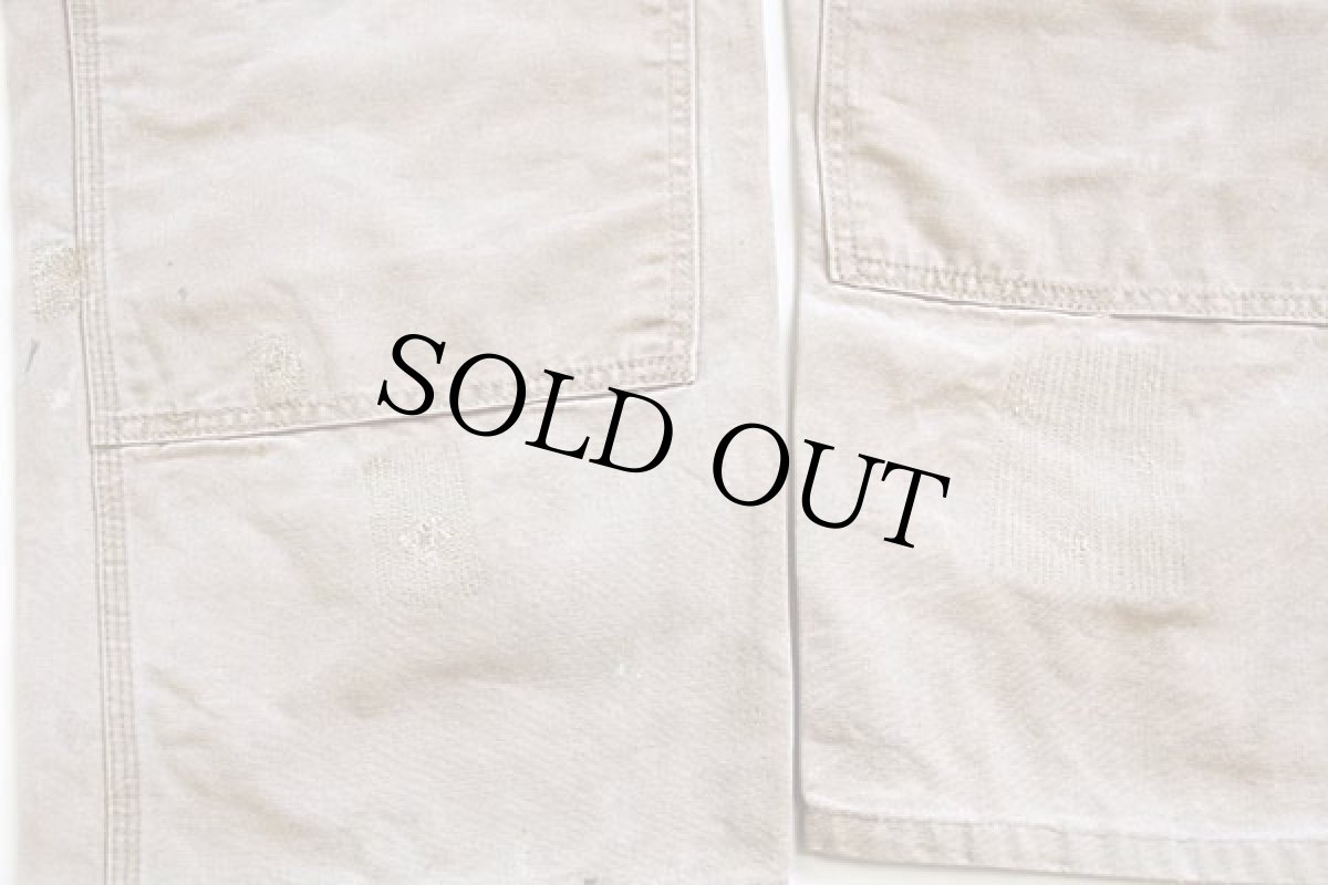 画像9: 70s USA製 carharttカーハート ペンキ飛び 山ポケ ダック地 ダブルニー オーバーオール ボロ 茶 フェード (9)