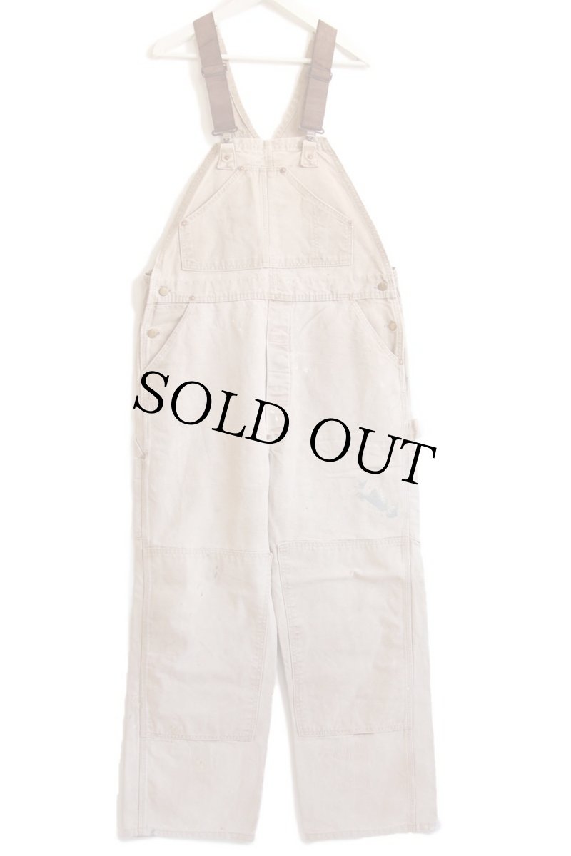 画像2: 70s USA製 carharttカーハート ペンキ飛び 山ポケ ダック地 ダブルニー オーバーオール ボロ 茶 フェード (2)