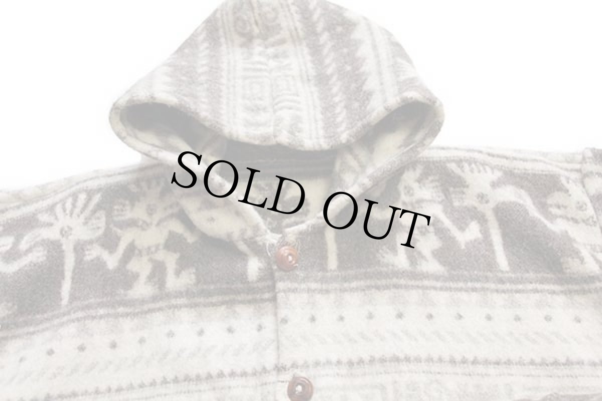 画像3: 80s UNKNOWN フォークロア柄 ウール ブランケット パーカー★B (3)