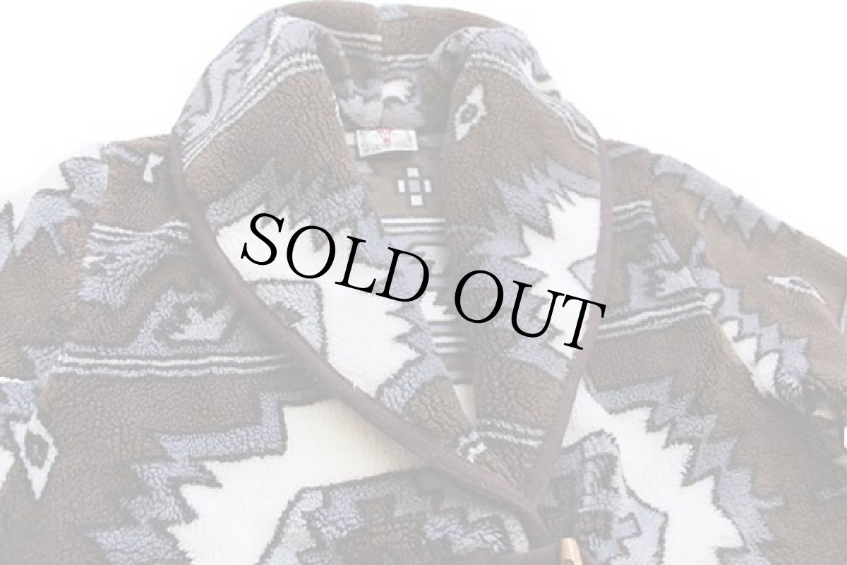 画像3: YAFFA ネイティブ柄 ショールカラー パイル フリース ガウン 42/44 (3)