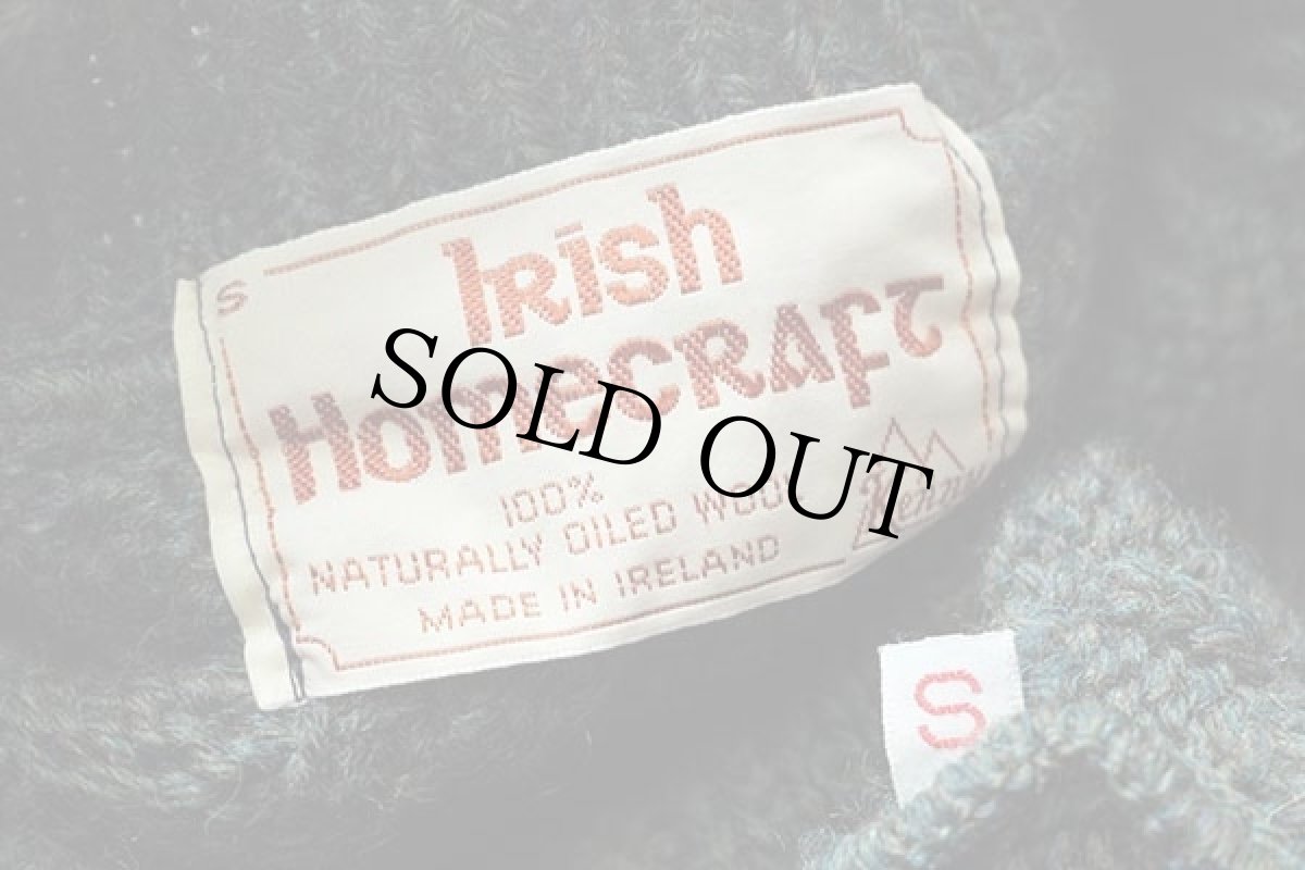 画像4: アイルランド製 Irish Homecraft ロールネック ケーブル編み ウール ハンドニット セーター 緑 ミックス S★フィッシャーマン (4)