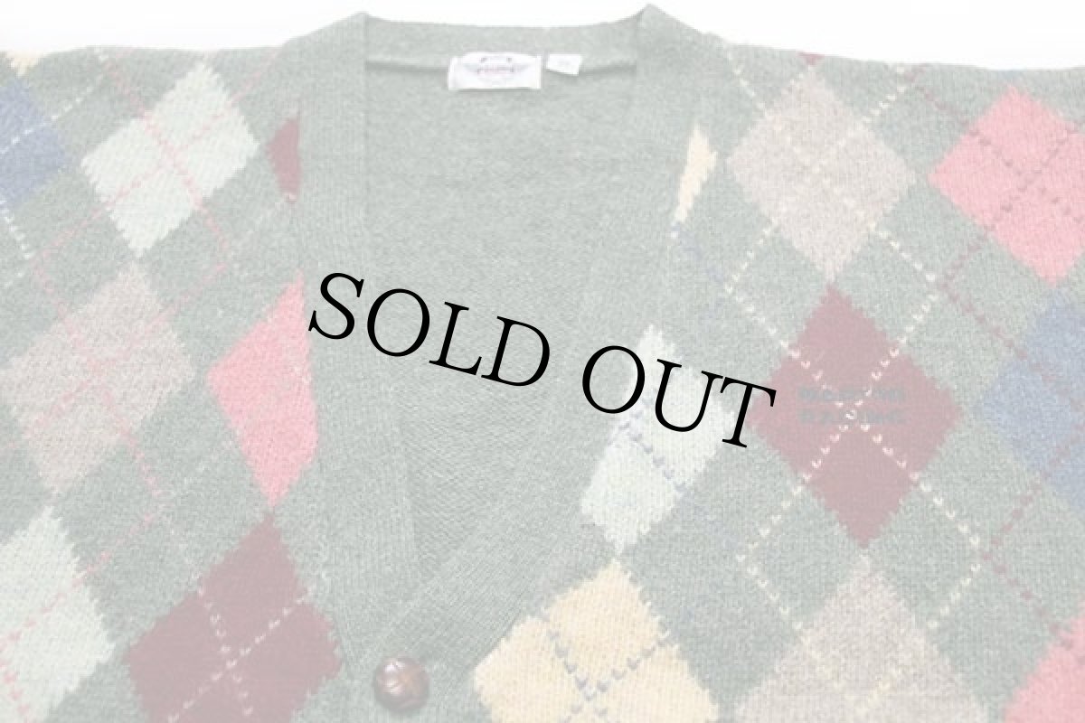 画像3: 90s MARTINI RACING アーガイル柄 シェットランド ウールニット カーディガン グリーン 50 (3)