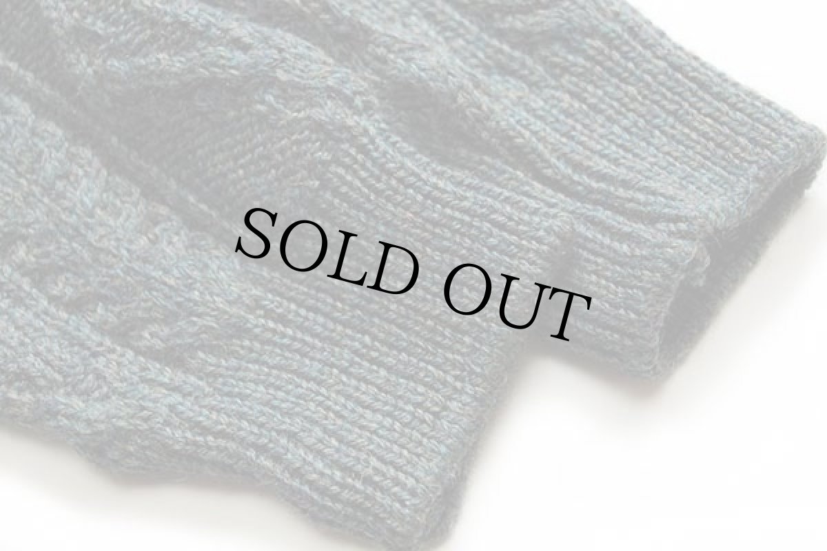 画像6: アイルランド製 Irish Homecraft ロールネック ケーブル編み ウール ハンドニット セーター 緑 ミックス S★フィッシャーマン (6)