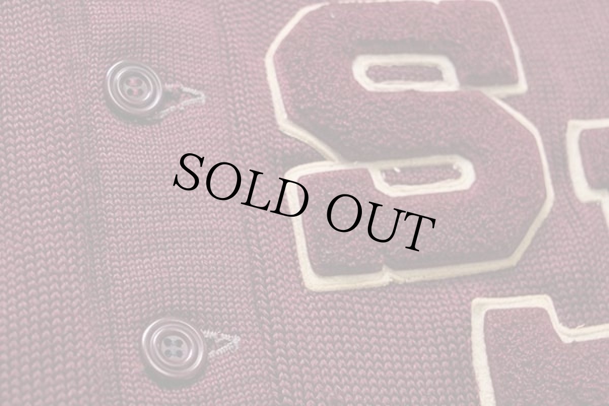 画像4: 50s UNKNOWN パッチ付き ウールニット レタードカーディガン ボロ バーガンディ 42 (4)