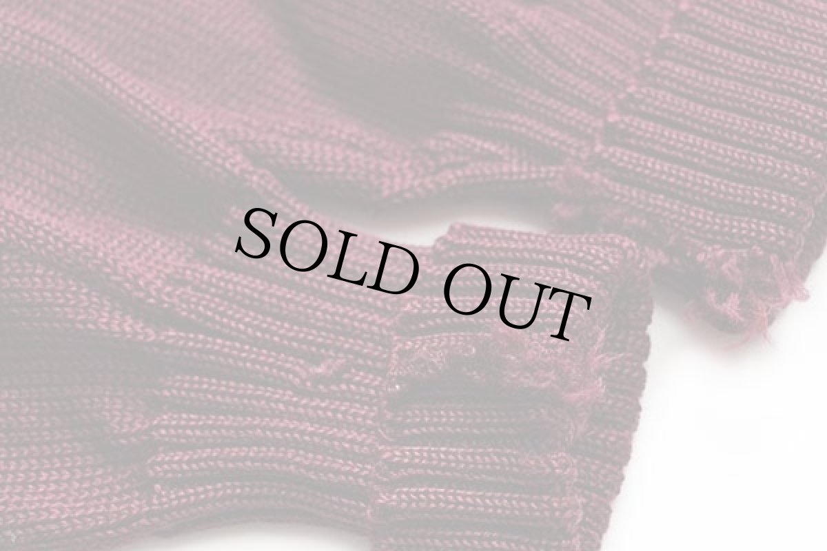 画像7: 50s UNKNOWN パッチ付き ウールニット レタードカーディガン ボロ バーガンディ 42 (7)