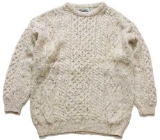 画像1: アイルランド製 aran crafts ケーブル編み ネップ入り ウールニット セーター ナチュラル XXL★フィッシャーマン (1)