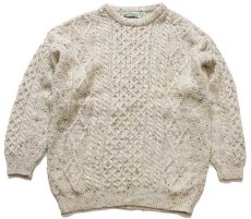 画像1: アイルランド製 aran crafts ケーブル編み ネップ入り ウールニット セーター ナチュラル XXL (1)