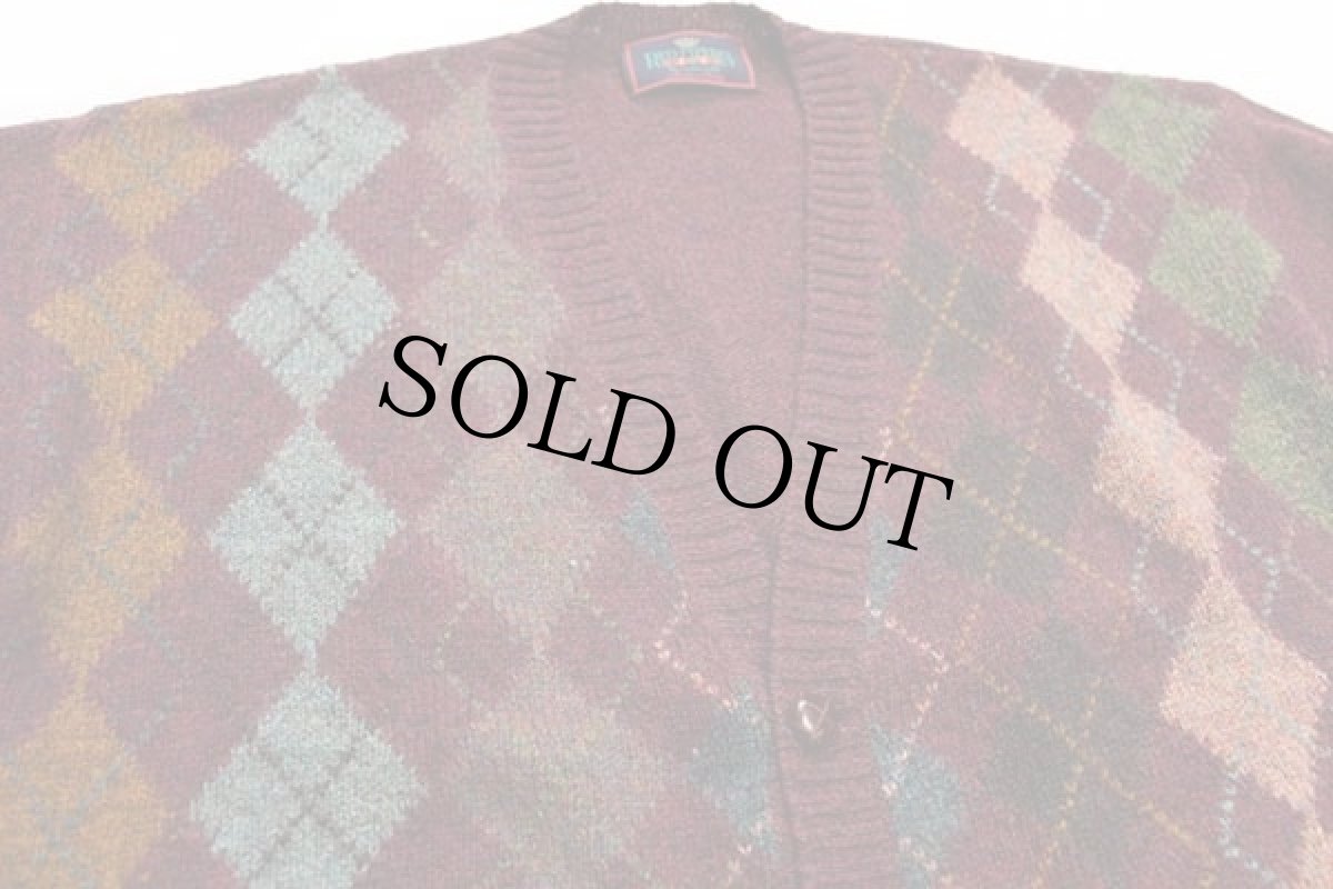 画像3: 80s イタリア製 RED PIPERS アーガイル柄 ウールニット カーディガン バーガンディ 5 (3)