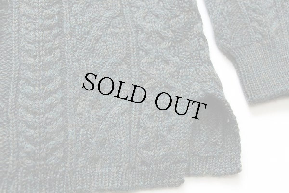 画像5: アイルランド製 Irish Homecraft ロールネック ケーブル編み ウール ハンドニット セーター 緑 ミックス S★フィッシャーマン (5)