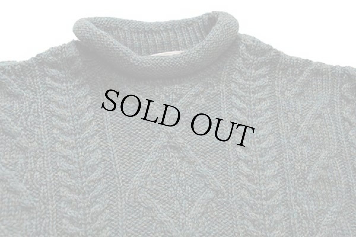 画像3: アイルランド製 Irish Homecraft ロールネック ケーブル編み ウール ハンドニット セーター 緑 ミックス S★フィッシャーマン (3)