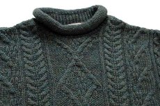 画像3: アイルランド製 Irish Homecraft ロールネック ケーブル編み ウール ハンドニット セーター 緑 ミックス S★フィッシャーマン (3)