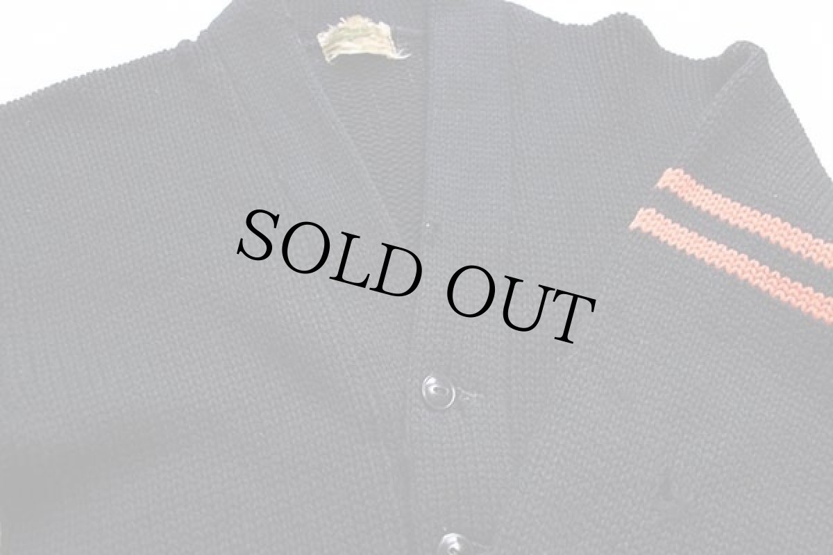 画像3: 50s Packard ローゲージ ウールニット レタードカーディガン ボロ 黒 (3)