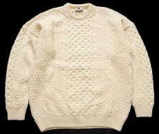 画像1: アイルランド製 CaRRaigdonn ケーブル編み ウールニット セーター ナチュラル XL★フィッシャーマン (1)