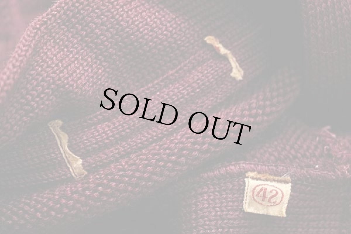 画像3: 50s UNKNOWN パッチ付き ウールニット レタードカーディガン ボロ バーガンディ 42 (3)