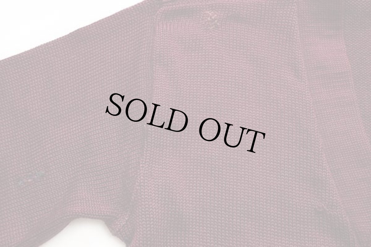 画像5: 50s UNKNOWN パッチ付き ウールニット レタードカーディガン ボロ バーガンディ 42 (5)