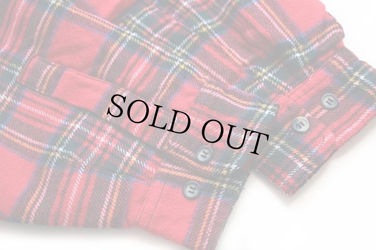 画像6: 90s イタリア製 ENERGIE タータンチェック キルティングライナー ウール混 シャツパーカー XL (6)