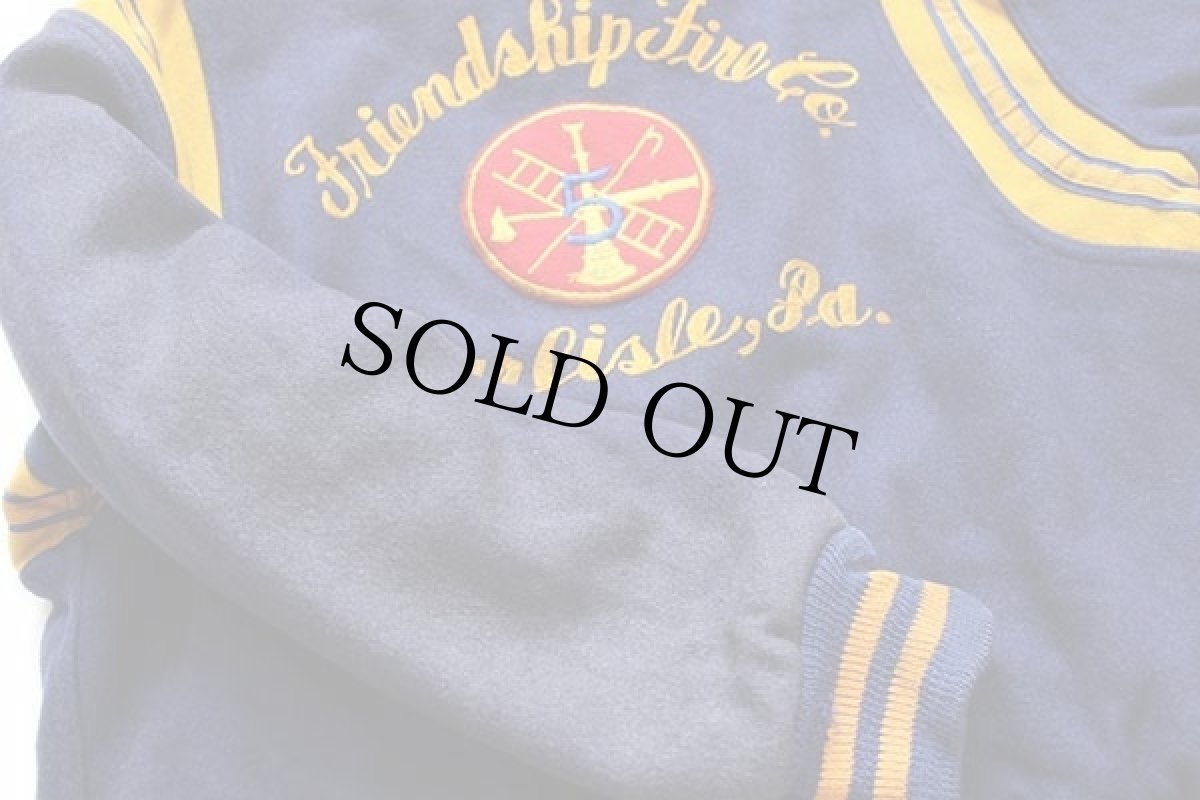 画像7: 70s MAPLE チェーン刺繍&フェルトパッチ付き キルティングライナー メルトン ウール スタジャン 青紺 フェード (7)