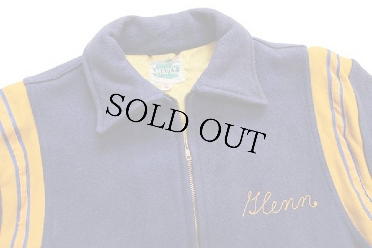 画像3: 70s MAPLE チェーン刺繍&フェルトパッチ付き キルティングライナー メルトン ウール スタジャン 青紺 フェード (3)