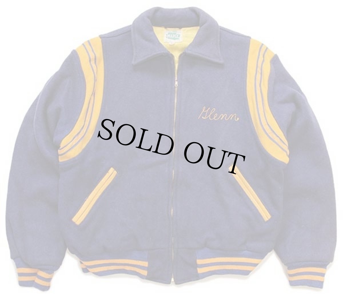 画像2: 70s MAPLE チェーン刺繍&フェルトパッチ付き キルティングライナー メルトン ウール スタジャン 青紺 フェード (2)