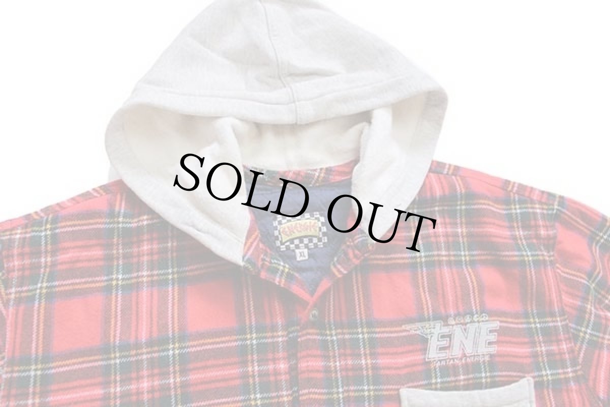 画像3: 90s イタリア製 ENERGIE タータンチェック キルティングライナー ウール混 シャツパーカー XL (3)