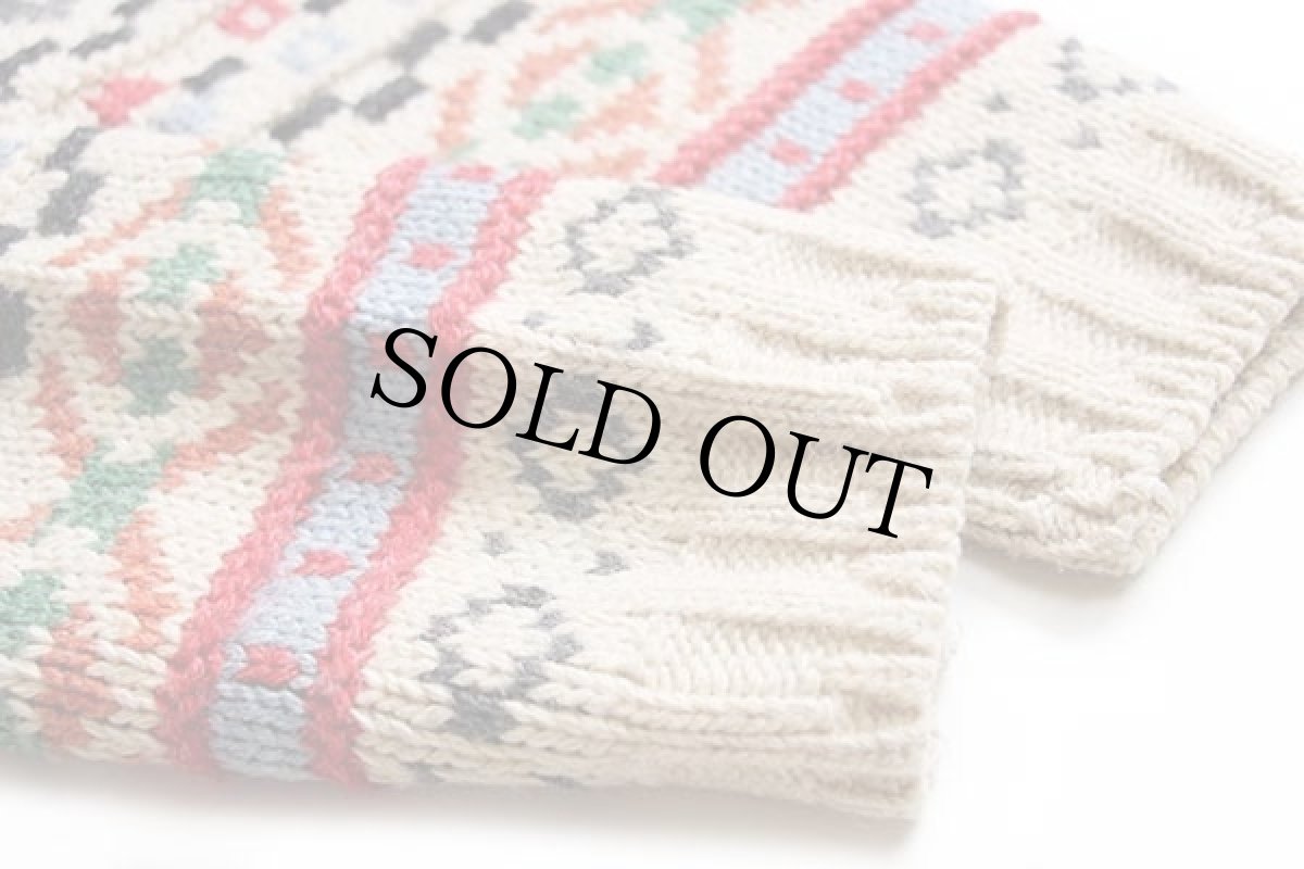 画像6: イタリア製 new brand フォークロア柄 モックネック ウール×アルパカ×アクリルニット セーター M (6)