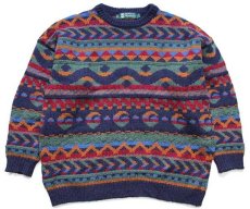 画像1: スコットランド製 MOFFAT Woollens 総柄 ウールニット セーター XL (1)